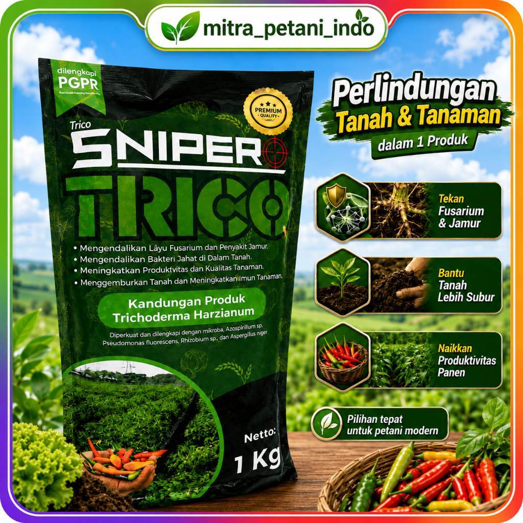 Sniper Trico 1 Kg Trichoderma Harzianum + PGPR Pupuk Hayati Pembenah Tanah untuk Padi Cabai Tomat Sa