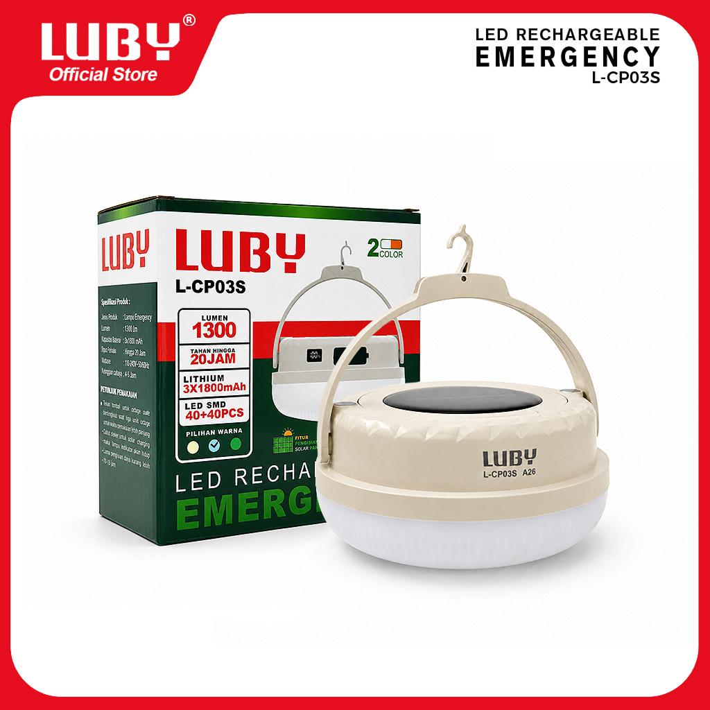 LUBY Lampu Emergency Darurat 1300 Lumen UFO Solar Panel Portable Multifungsi LED SMD 40+40 pcs 3X180