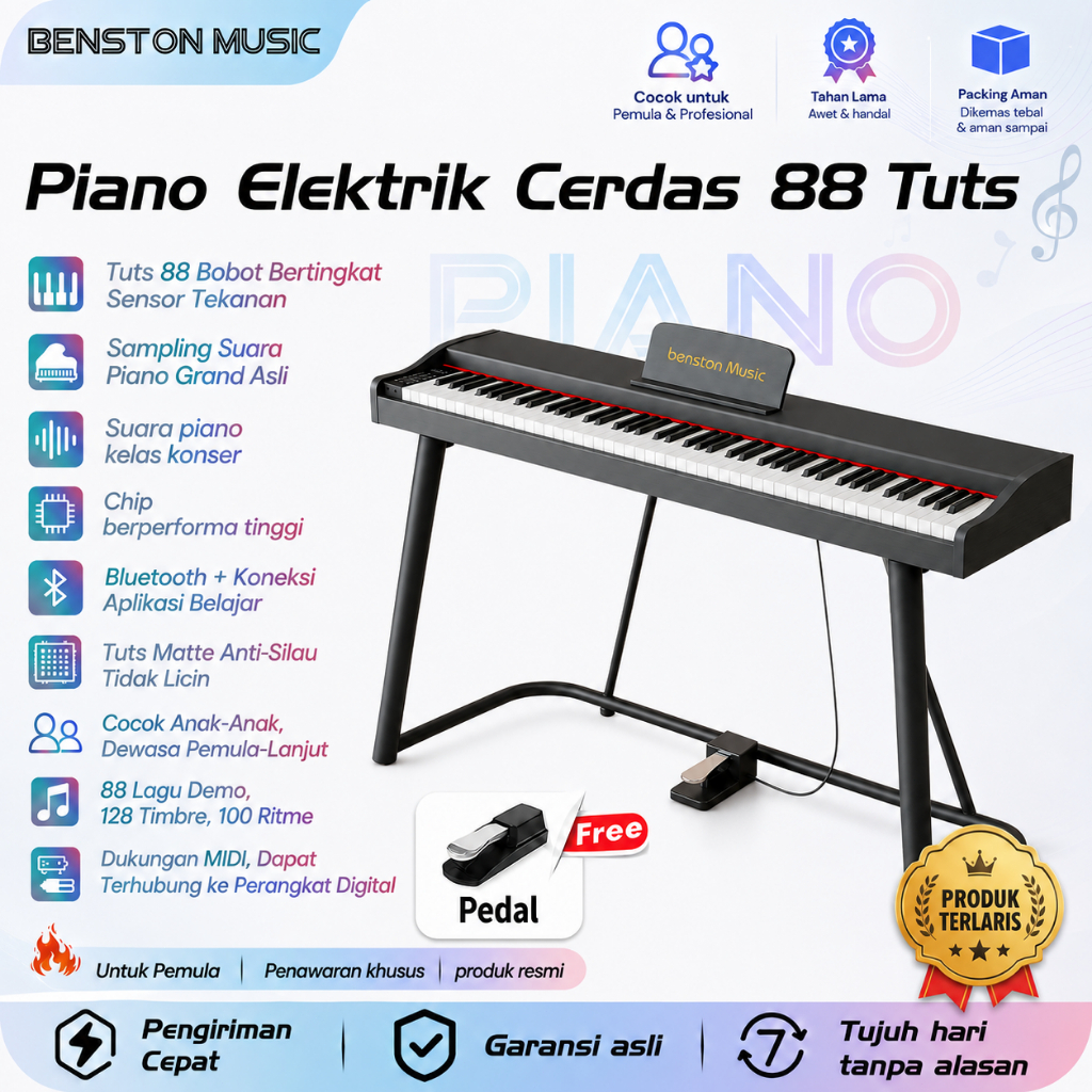 Benston Music- Piano elektronik, piano elektronik 88 tombol, piano elektrik portabel profesional, Pi
