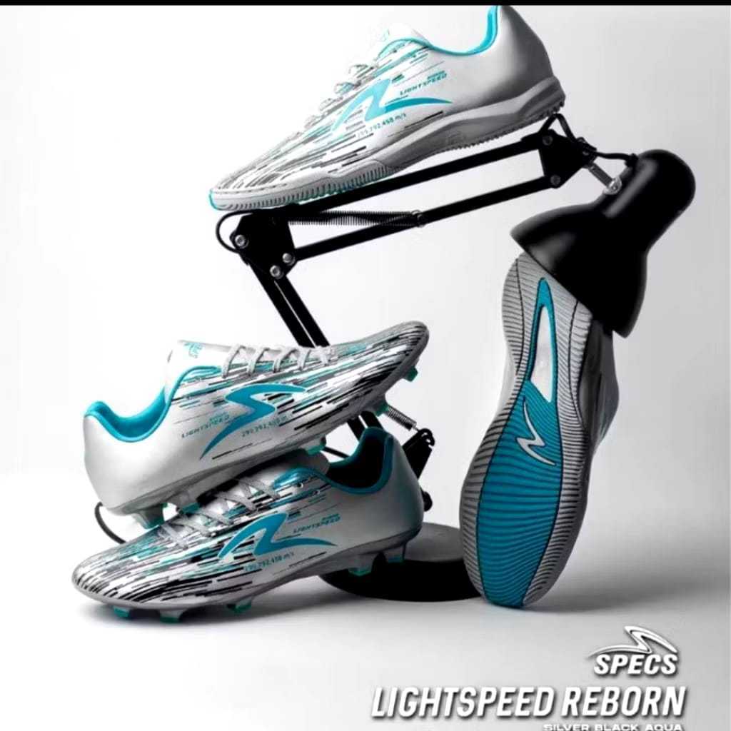 SEPATU FUTSAL SPECS ACCELERATOR LIGHTSPEED REBORN FG SILVER BLACK AQUA