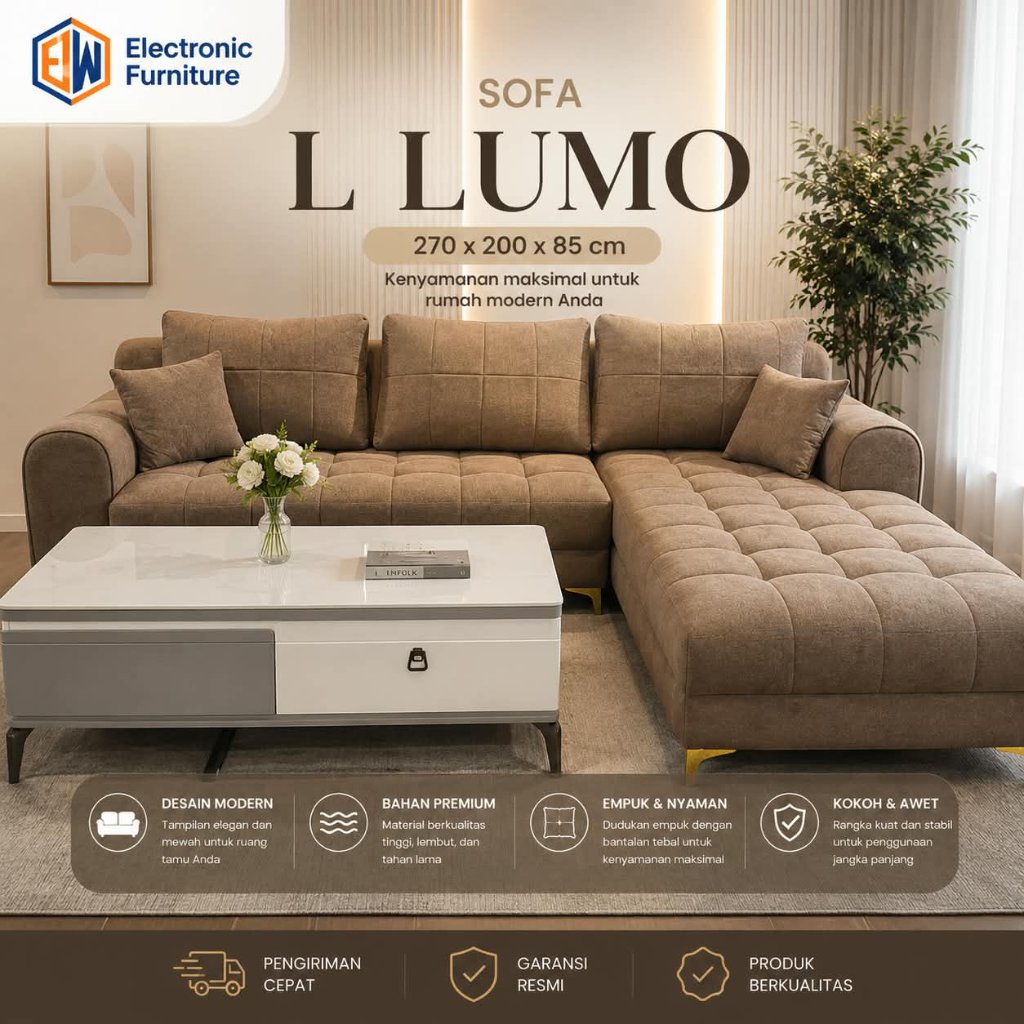 JW - SOFA L LUMO | SOFA EMPUK | NYAMAN | ELEGAN 270 X 200 X 85CM