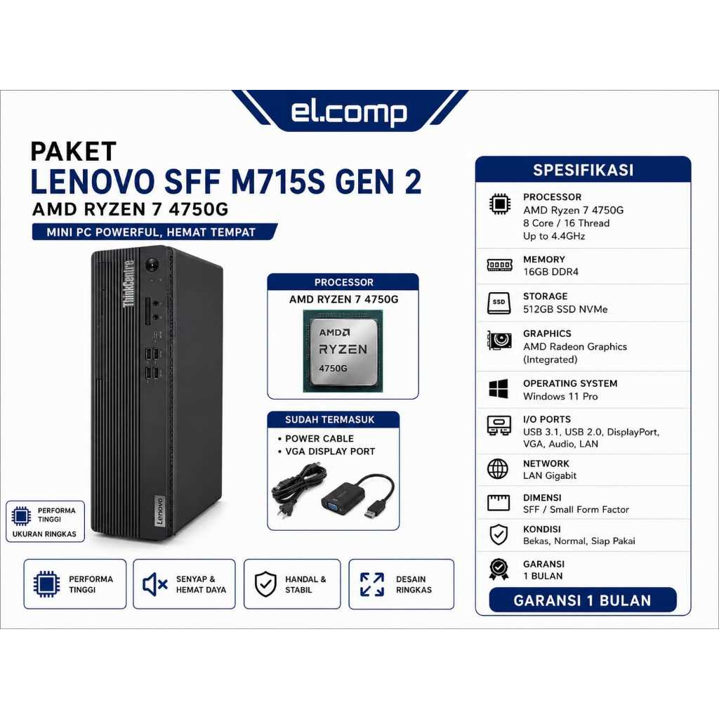 PAKET RYZEN 7 LENOVO SFF M715S GEN 2 + AMD RYZEN 7 4750G