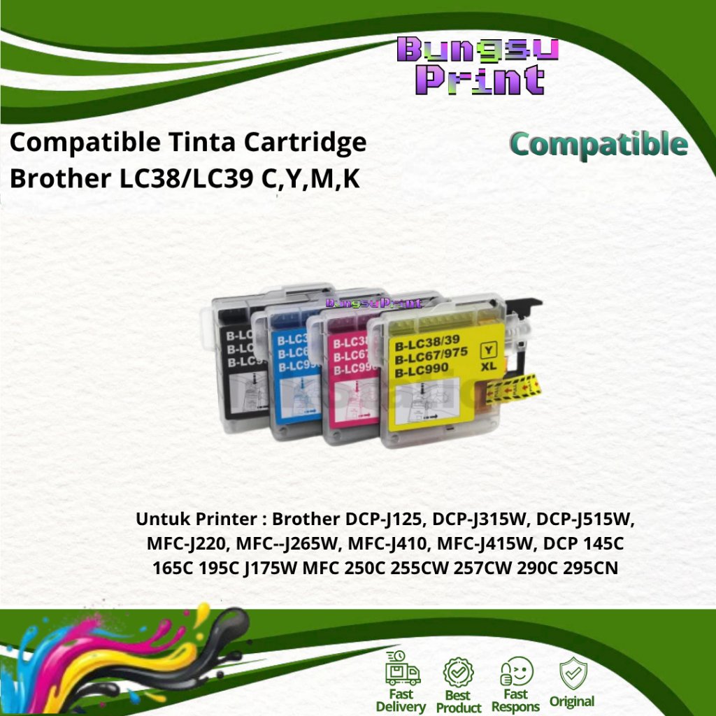 Compatible Tinta Cartridge Brother LC38/LC39 C Y M K untuk Printer DCP J125 MFC J265