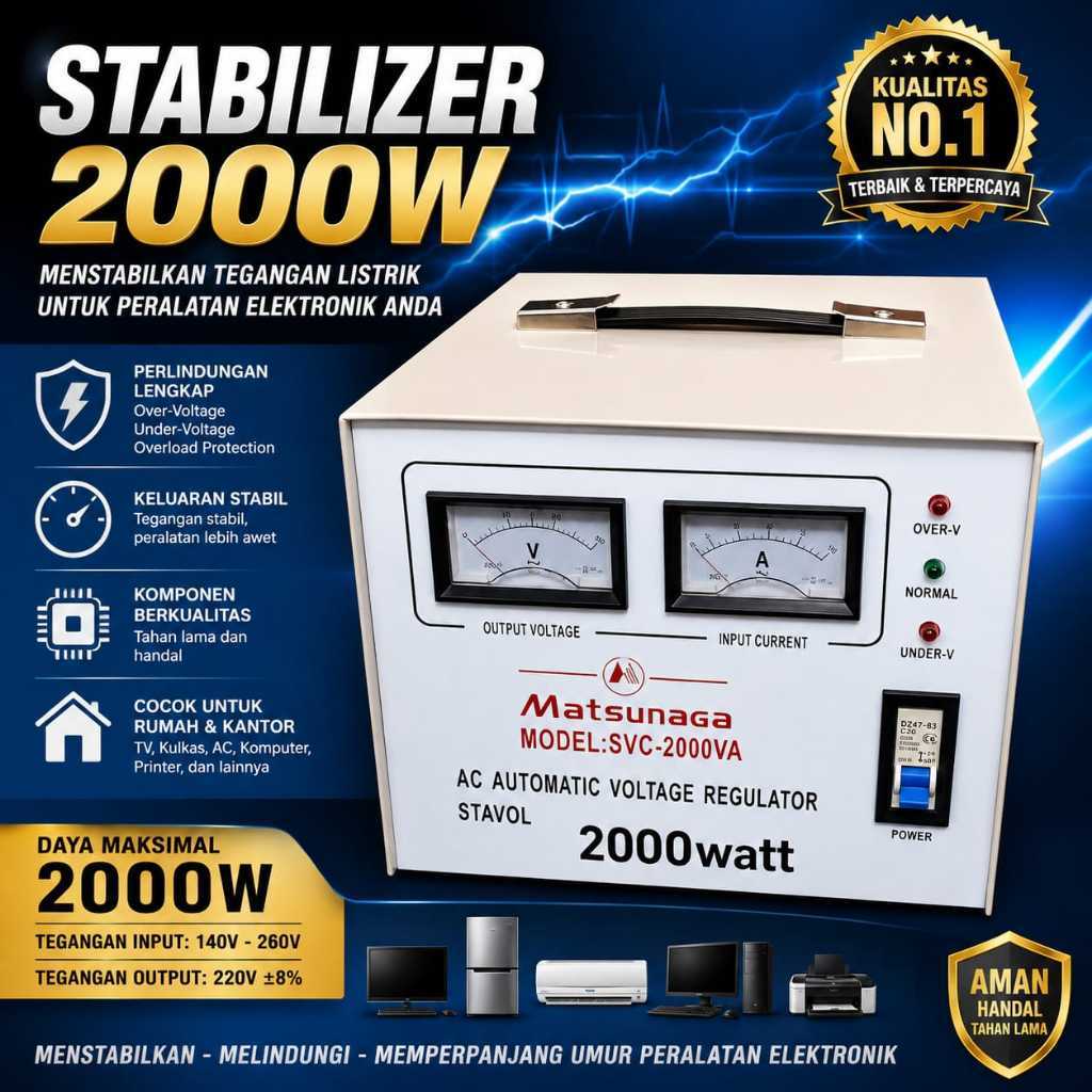 Stavolt Matsunaga SVC-2000VA - Stabilizer Listrik Matsunaga 2000 watt