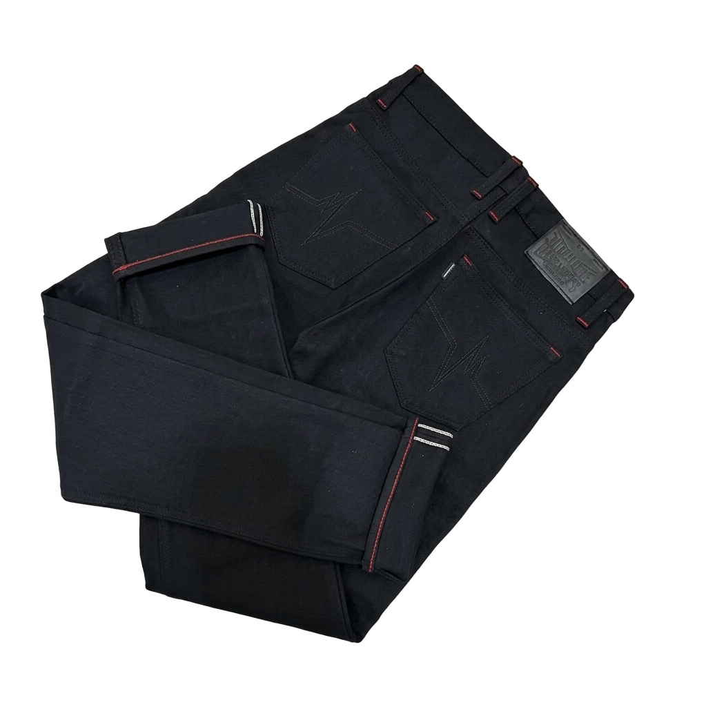 Celana Denim Extra Deep Full Black Accent Selvedge Red Line 16oz