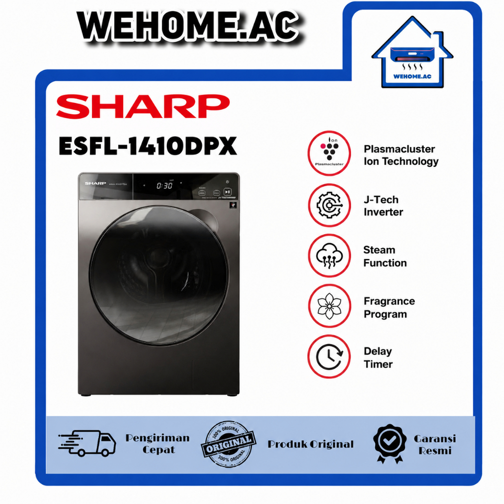 Mesin Cuci Sharp 1 Tabung ESFL1410DPX Mesin Cuci Satu Tabung 10KG Sharp Front Loading