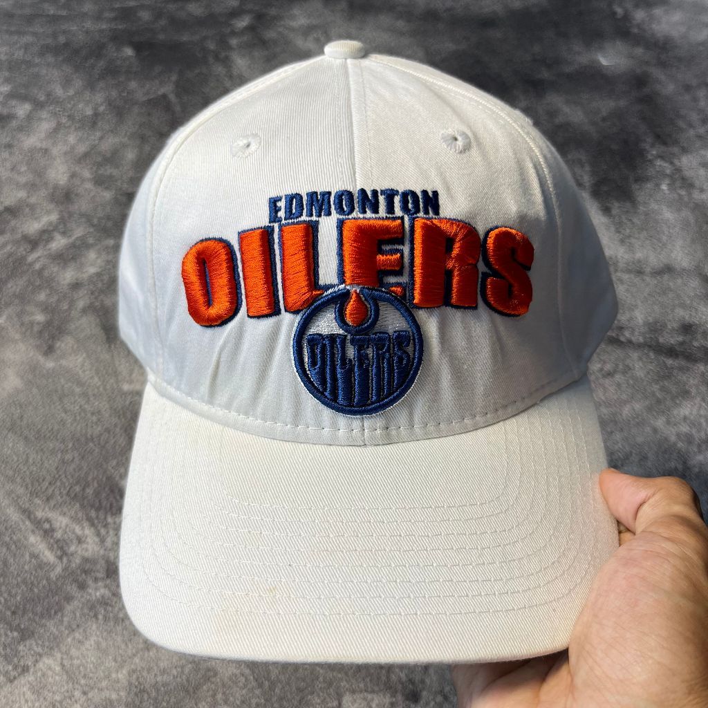 Topi Reebok NHL Edmonton Oilers Putih Original Baseball Basket Hockey Football Olahraga