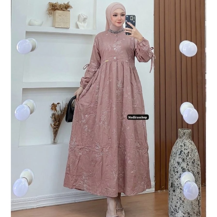 Shaqueena Gamis Polo linen Bordir/Gamis Polo Linen Bordir Terbaru 2026