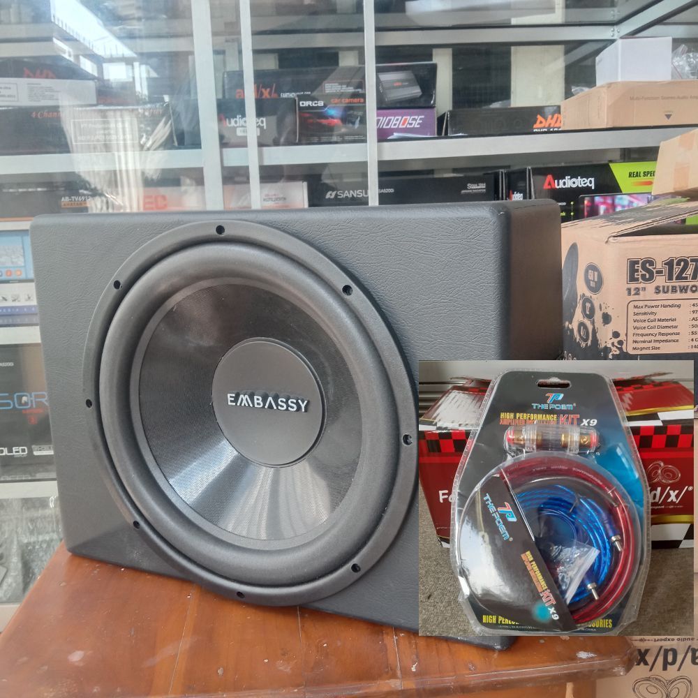 Subwoofer aktif Embassy 12 Inch sudah ada power warna Hitam untuk Audio Mobil