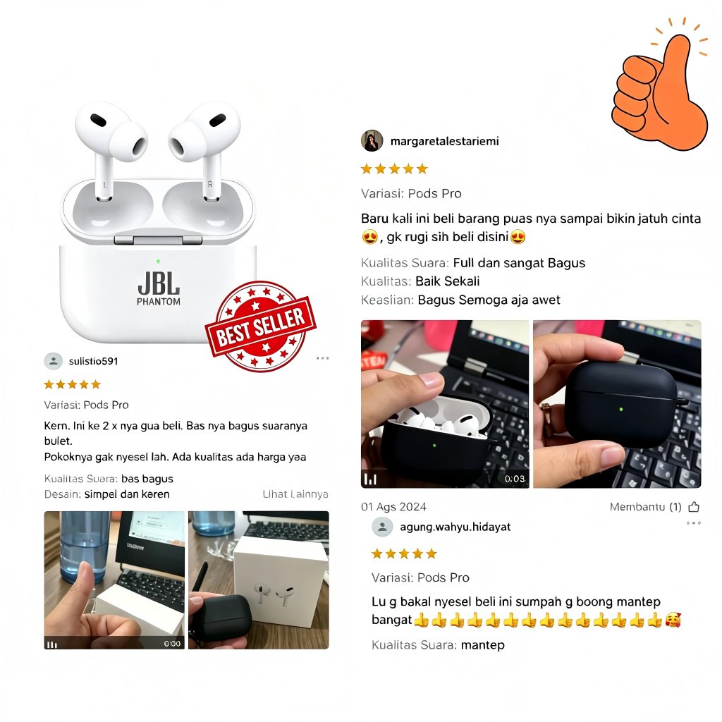 New Deals Headphone Bluetooth 5.4 Asli Jbl Phantom - Tahan Air Ipx5, Suara Hifi, Peredam Kebisingan