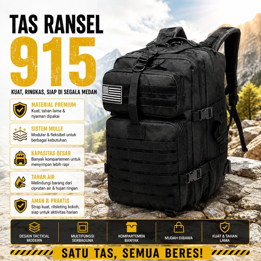 Tas Tactical 915 Tas Ransel pria Tas pria 45-50 L Tas Ransel Bahan Canvas Nilon
