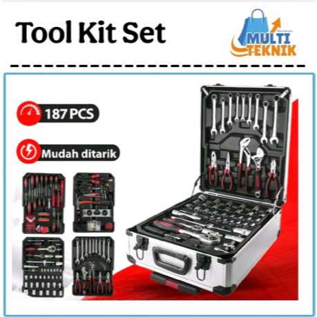 Tool Kit 187 PCS Perkakas Bengkel Tool Box Set Koper Set Perkakas Bengkel / Alat Bengkel Perkakas Le