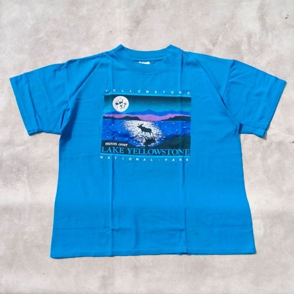 Baju kaos vtg vintage oneita Yellowstone biru
