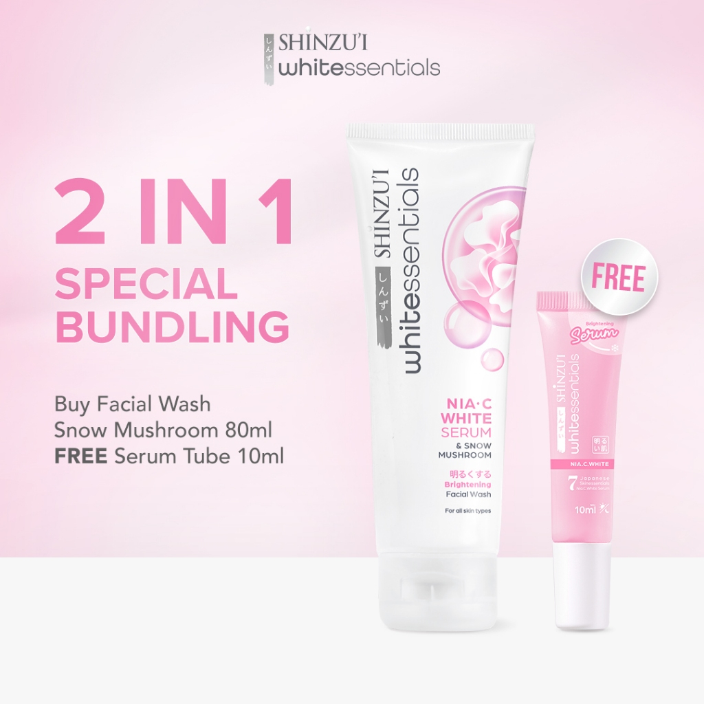 Shinzui WHITEssentials Double Brightening Facial Wash Snow Mushroom 80ml FREE Serum Tube 10ml - Skin