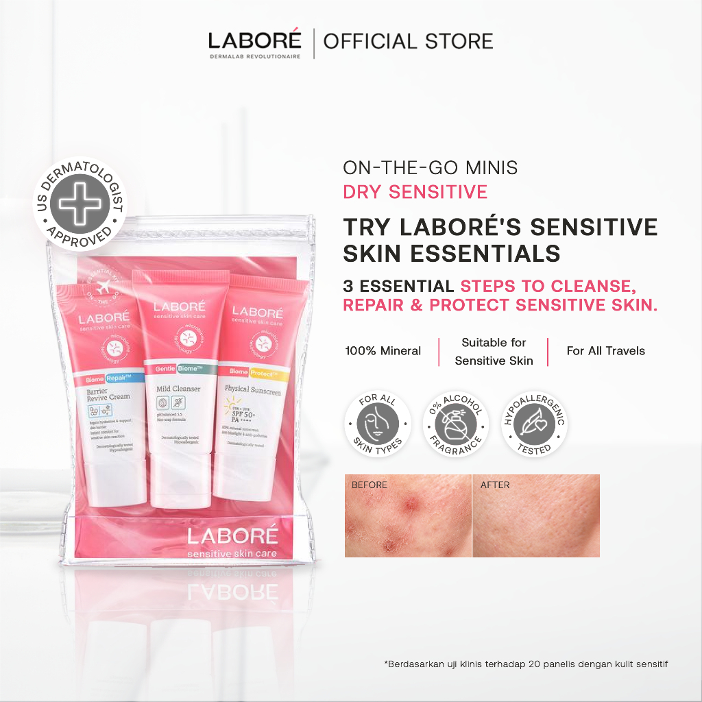 LABORÉ Sensitive Skin Care On-The-Go Minis - Travel Size Skincare Kit - Dermalab Revolutionaire Pake