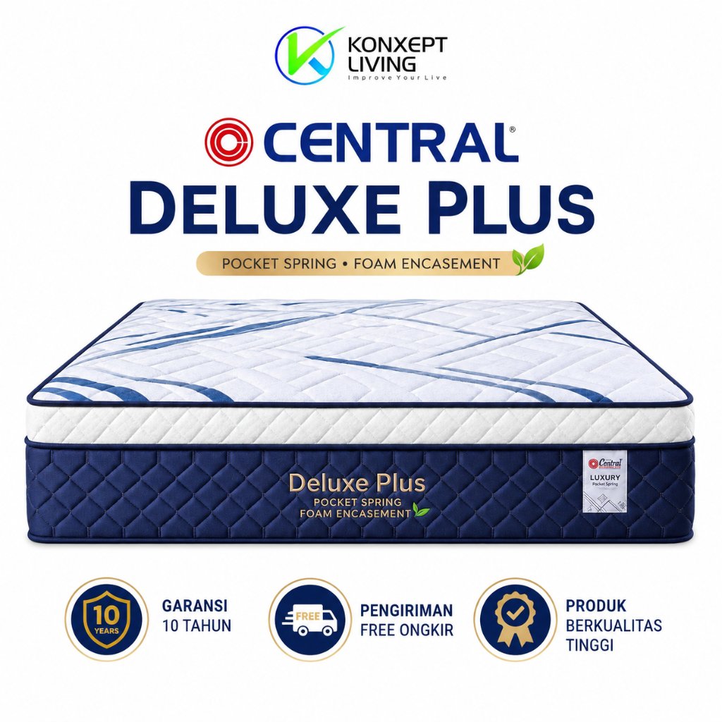 Central Spring bed Deluxe Plus Pocket Spring Ukuran 90x200 100x200 120x200 160x200 180x200 200x200 -