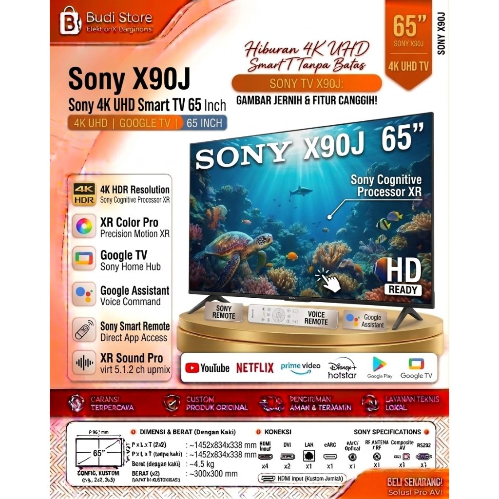 Sony Bravia 65 Inch 4K Google TV Smart TV Full Array LED XR-65X90J / 65X90J Ex Display
