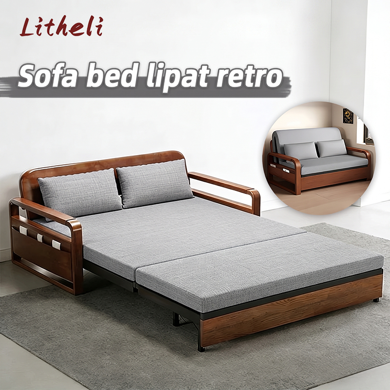 Bed Sofa Minimalis Ruang Tamu Kecil Sofa Lipat Vintage Rangka Besi | Kursi Tidur Kain Kordoba Premiu