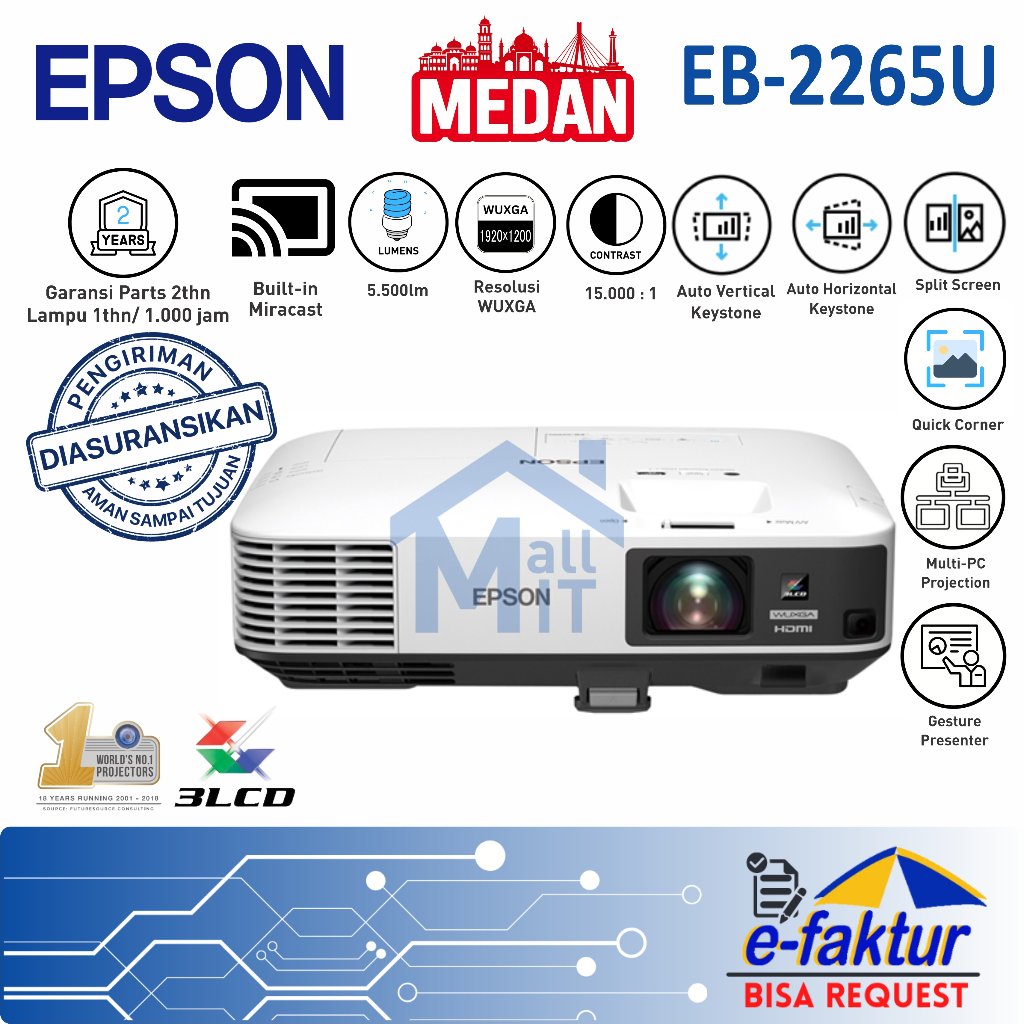 MALLIT EPSON proyektor EPSON EB-2265U EB2265U 2265U EB 2265 U WUXGA Garansi Resmi Medan