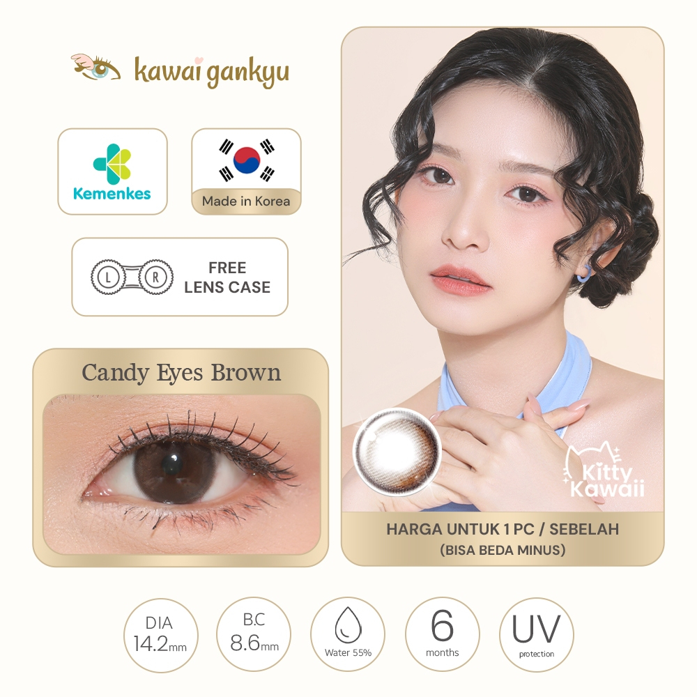 Kitty Candy Eyes Brown (1botol/stengah psg) - Kawai Gankyu Softlens