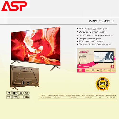 FAWS TV LED 43 Inch FHD Digital TV DVB-T2 Full HD Android WebOS FAWS SMART DTV