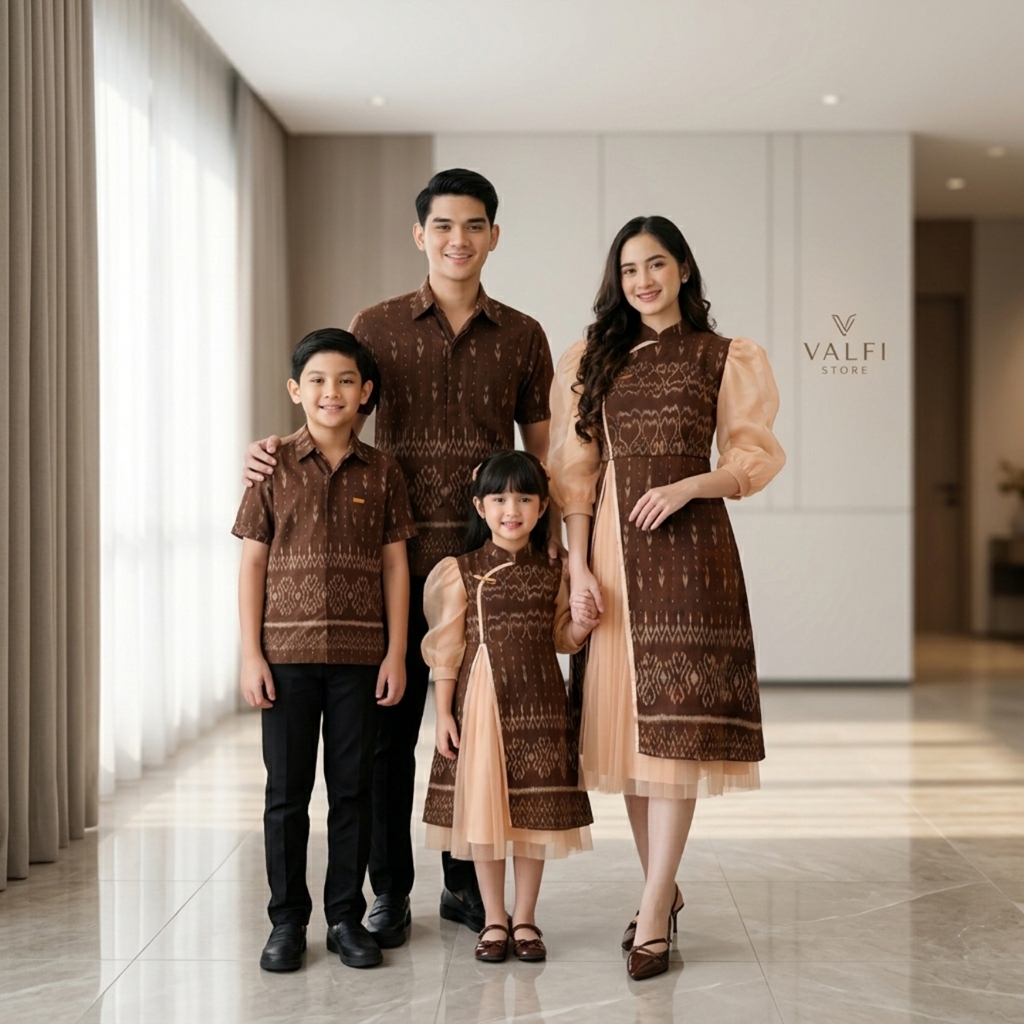 VALFISTORE - NICTA Set Baju Tenun Kondangan Seragam Natal Keluarga Sarimbit Couple Etnik Elegan