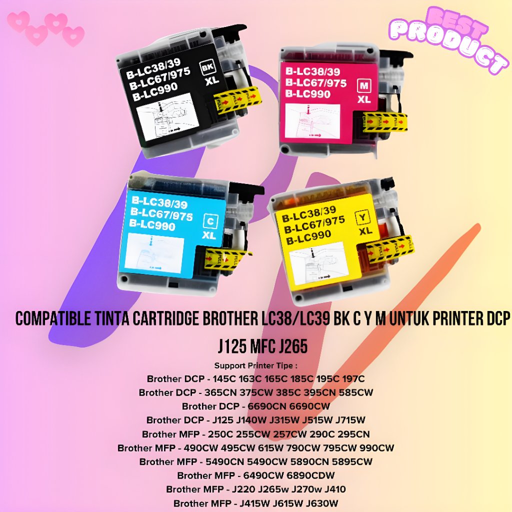 Compatible Tinta Cartridge Brother LC38/LC39 BK C Y M untuk Printer DCP J125 MFC J265