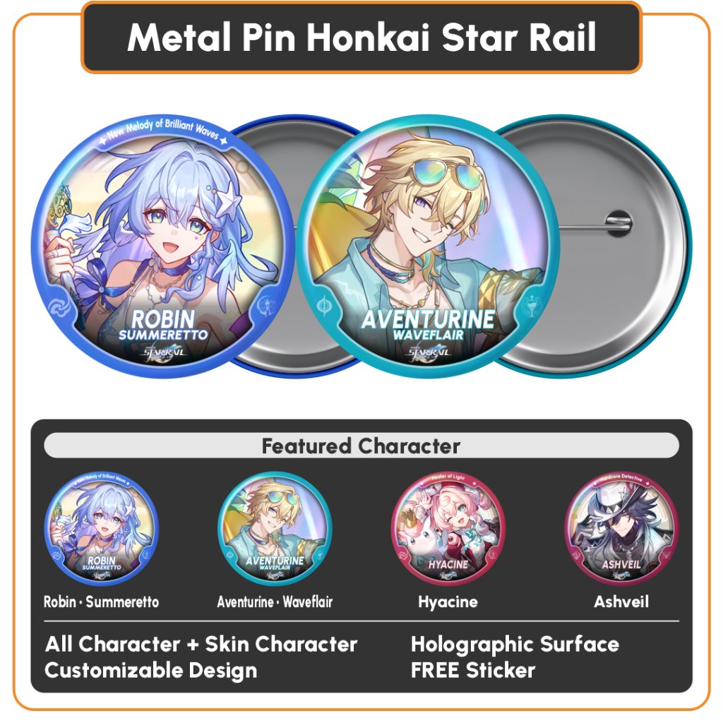 LR METAL HOLO PIN - Honkai Star Rail / HSR Robin, Aventurine, Fate, Himeko, Gilgamesh, Rin, Mortenax