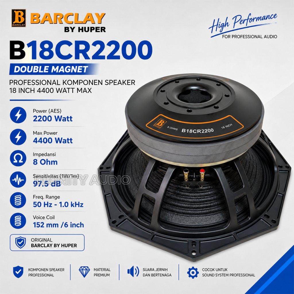 Komponen Speaker 18 Inch BARCLAY B18CR2200 | B18 CR2200 Carbon By HUPER