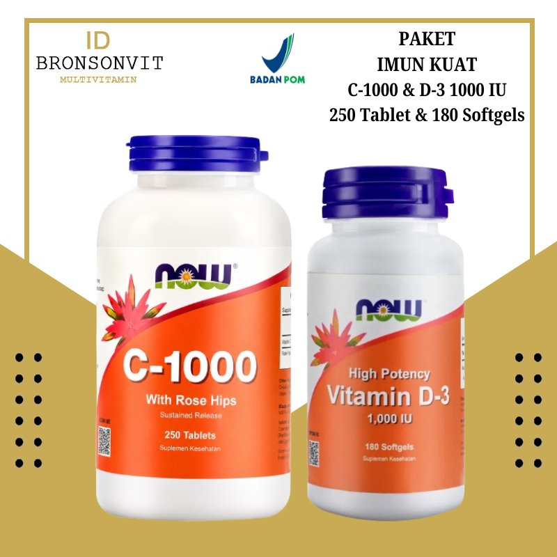 Bundling Imun – Vitamin D3 1000 IU 180 Softgels + Vitamin C 1000 mg with Rose Hips 250 Tablets