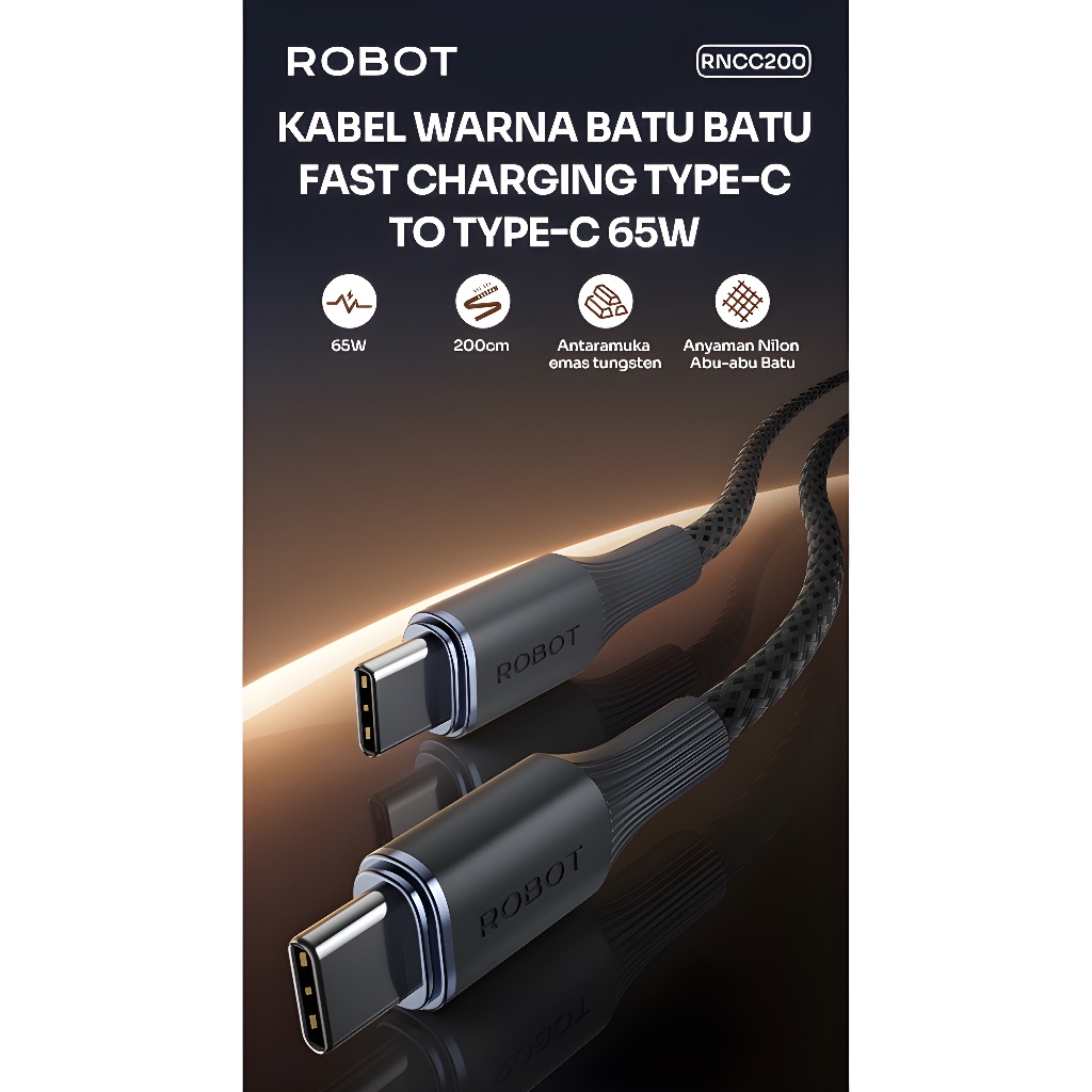 ROBOT DATA CABLE RNCC200 65W TYPE-C TO TYPE-C 200CM