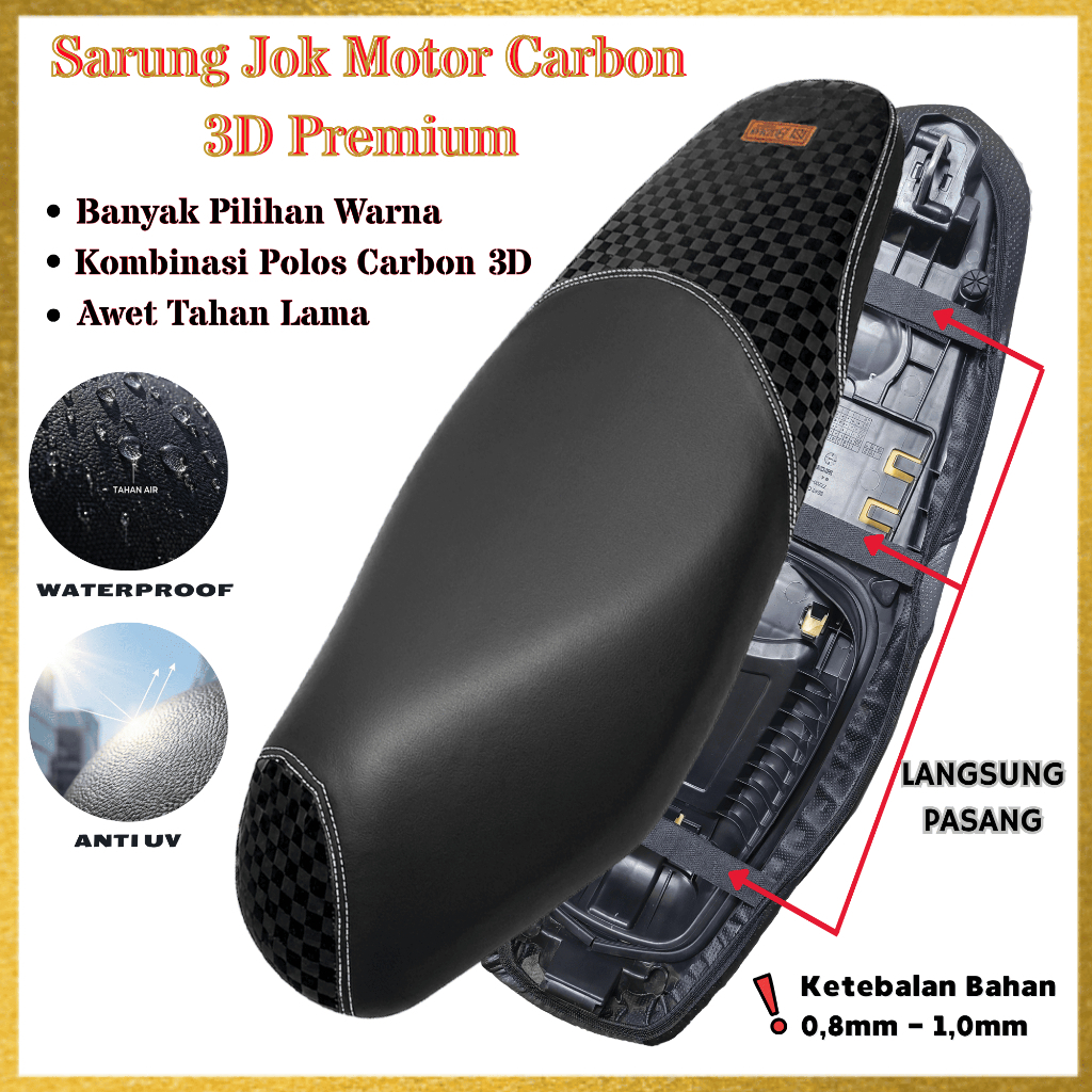 Cover Jok Motor Carbon Catur 3D Tinggal Pasang Praktis Model Terbaru Motor VARIO, BEAT, SCOOPY, AERO