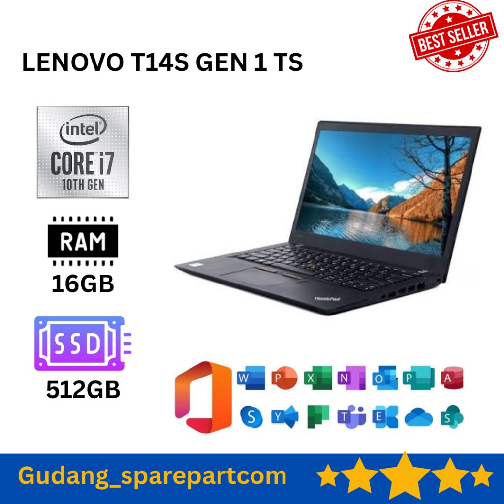 Laptop Lenovo Thinkad T14s Gen 1 Core i7 Gen 10 Ram 16 GB SSD 1 TB Layar 14 Inch Touchscreen
