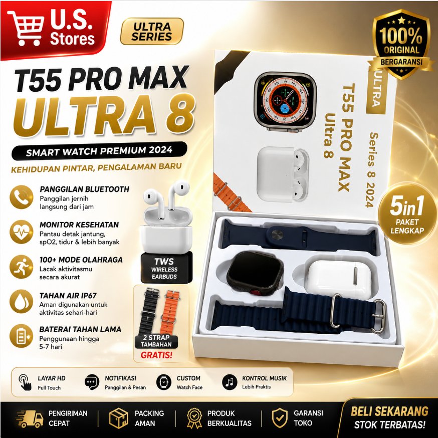 SmartWatch T55 promax Tahan Air Jam Pintar Bluetooth Olahraga Smart Watch Gps Peta Hd Touchscreen Ja