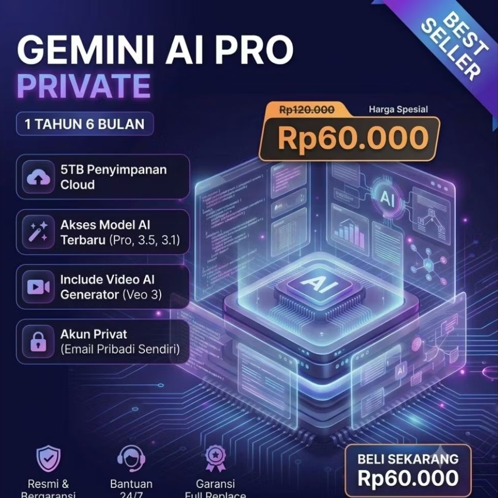 GEMINI AI PRO + GOOGLE DRIVE 5 TB 18 BULAN AKUN PRIBADI PRIVATE TERMURAH