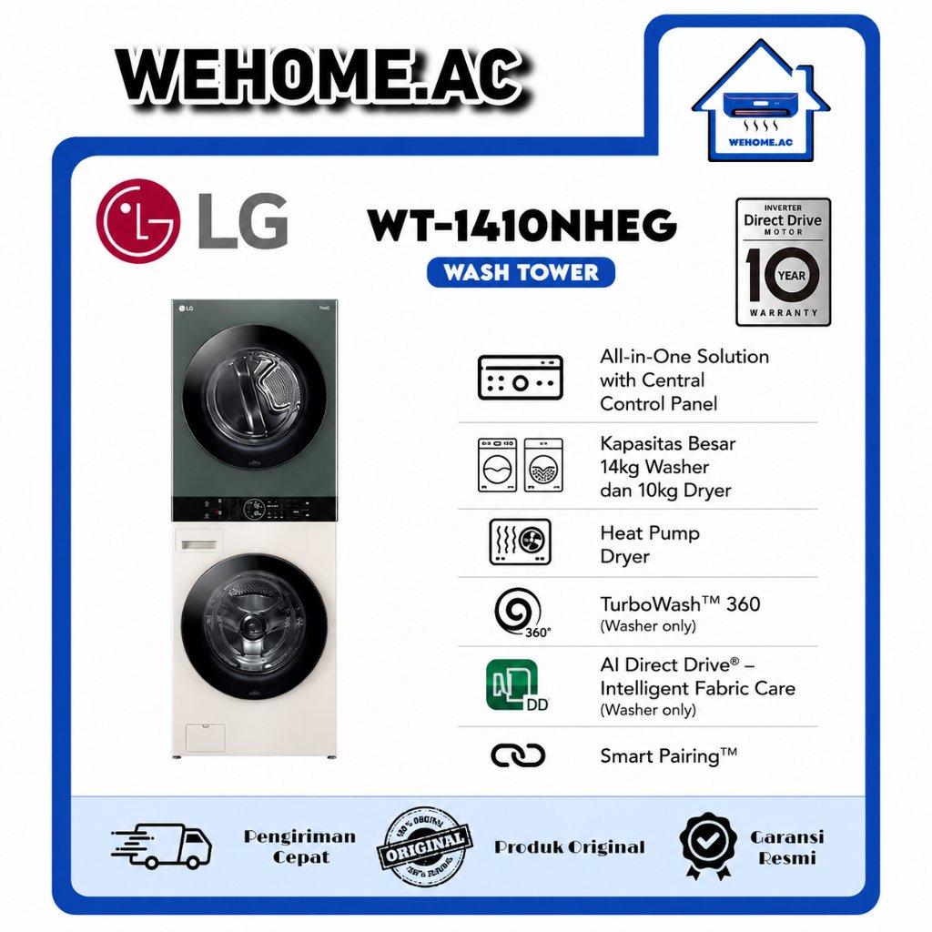 Mesin Cuci LG Wash Tower LG WT-1410NHEG Wash Tower LG Front Loading LG 1 tabung 14KG + Dryer