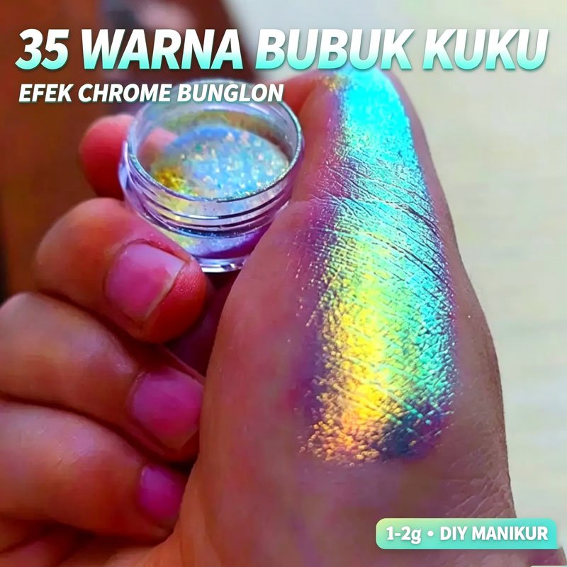 35 Warna Bubuk Pigmen Bunglon Holografik Efek Chrome 1‑2g Bubuk Cermin untuk Seni Kuku DIY Manikur