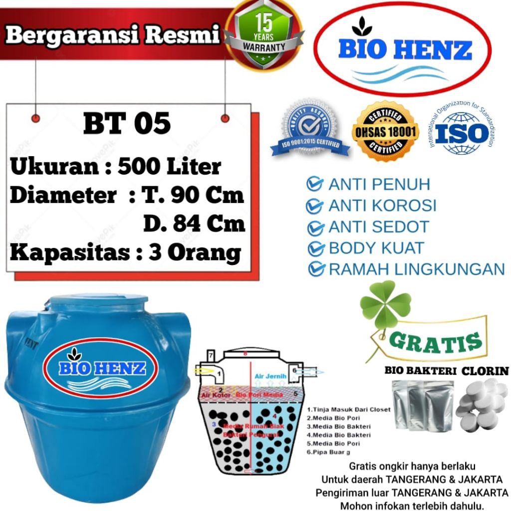 SEPTICTANK 500L BIOHENZ/BIOFILL/BIOTECH/BIOTANK Ramahlingkungan