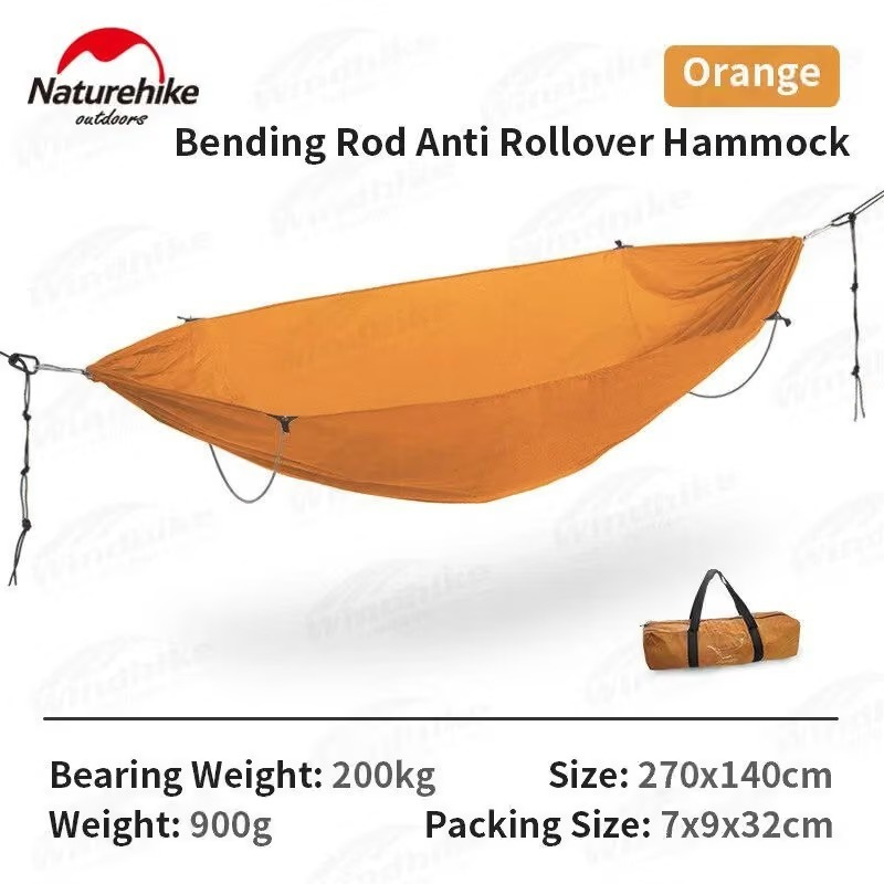Naturehike Bending Rod Anti Rollover Hammock Orange 270x140cm Bearing Weight 200kg NH22DC008