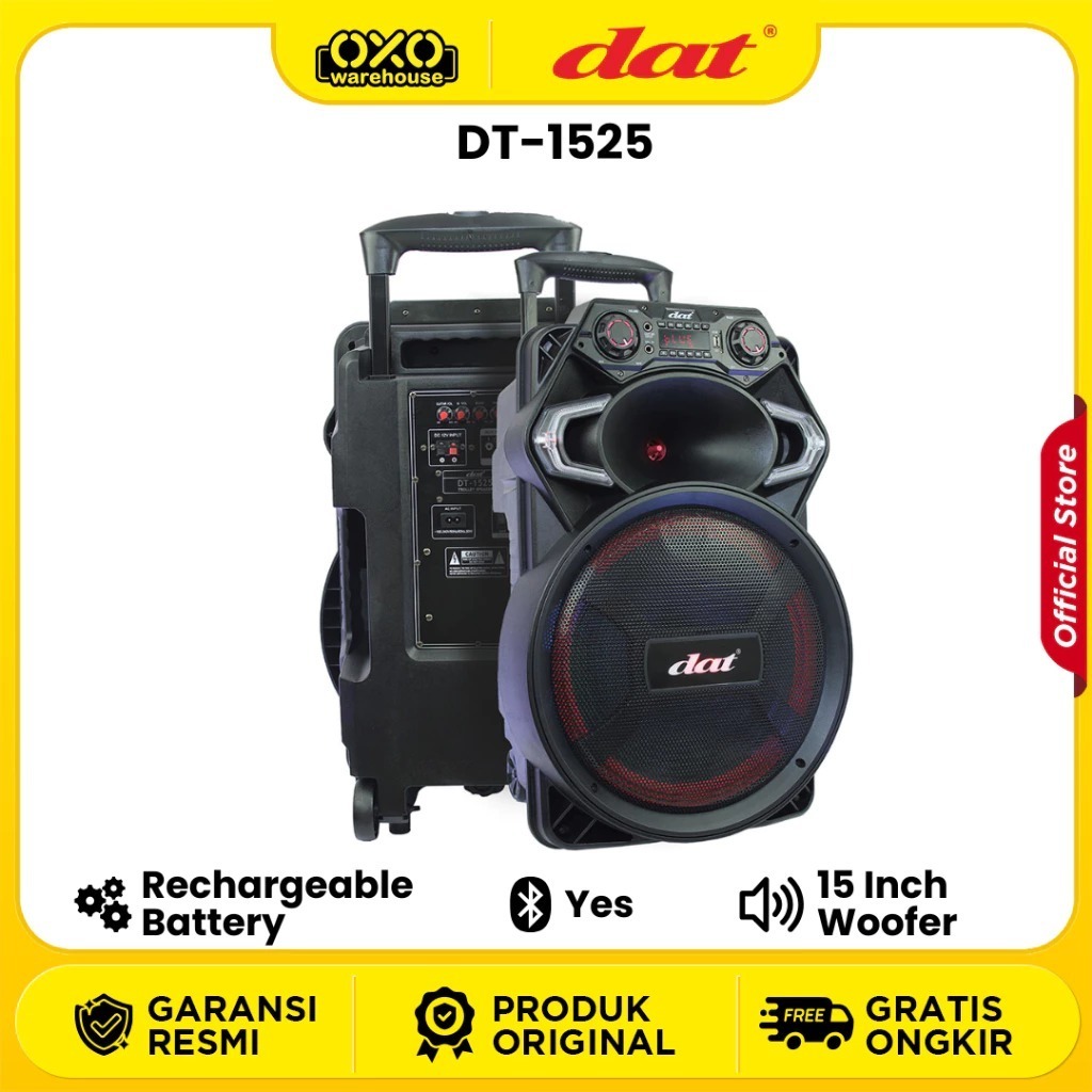 Speaker Portable DAT DT-1525 15 Inch Woofer Rechargeable Battery dengan Bluetooth