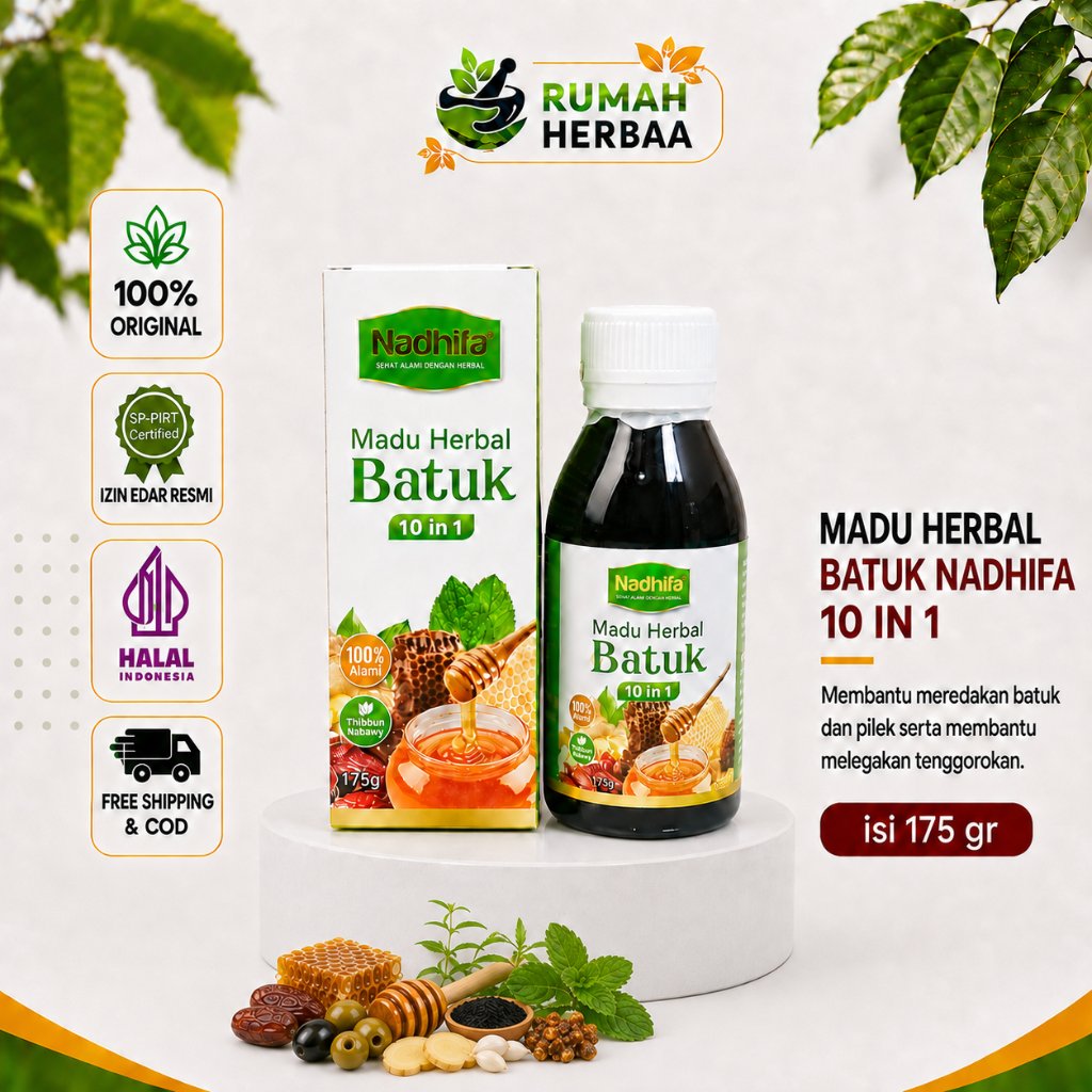 Madu Herbal Batuk 10 in 1 Nadhifa 175gr Atasi Flu & Batuk Jaminan ASLI & ALAMI Obat Batuk Herbal