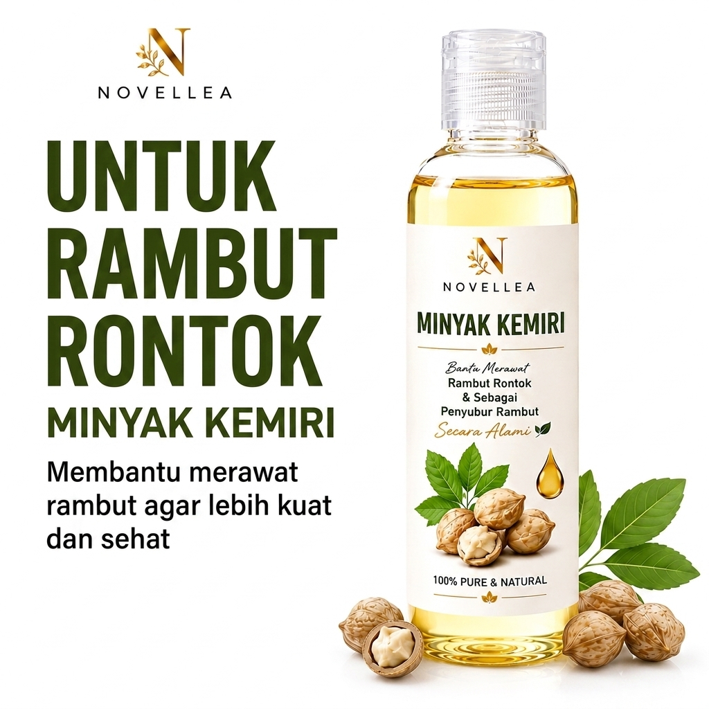 Novellea Minyak Kemiri untuk Rambut Rontok Bantu Merawat Rambut Rontok & Sebagai Penyubur Rambut