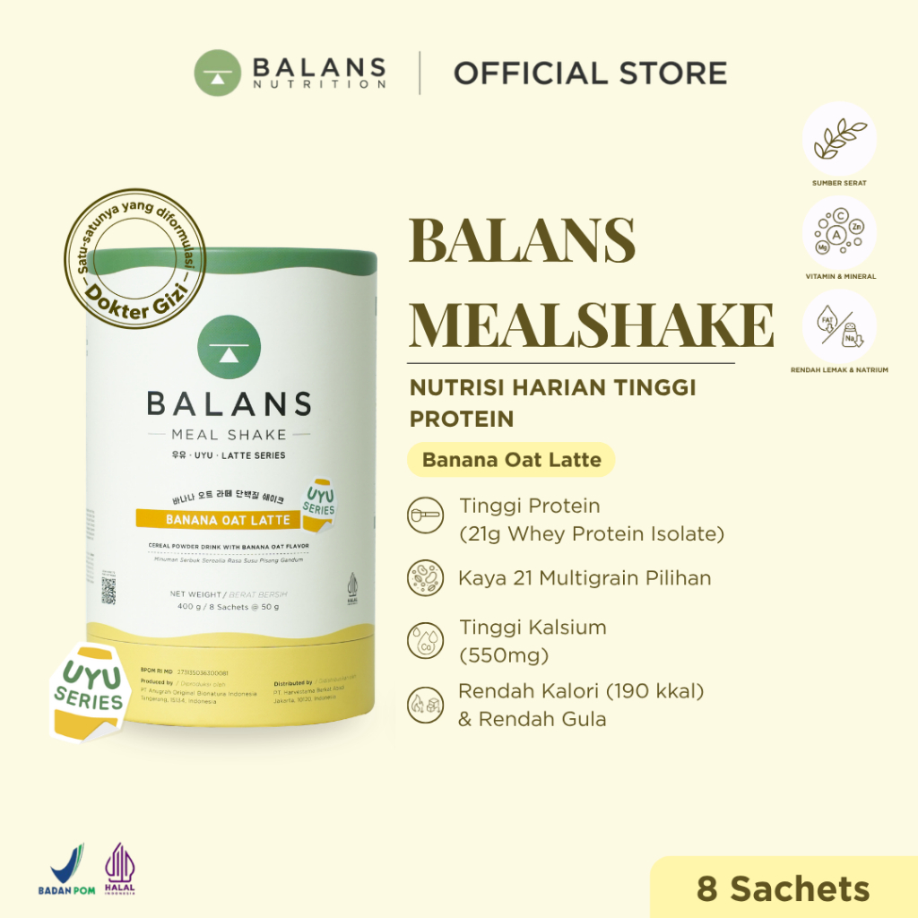BALANS Meal Shake UYU Series Banana Oat Latte | Whey Protein Isolate | Meal Replacement & Protein Sh