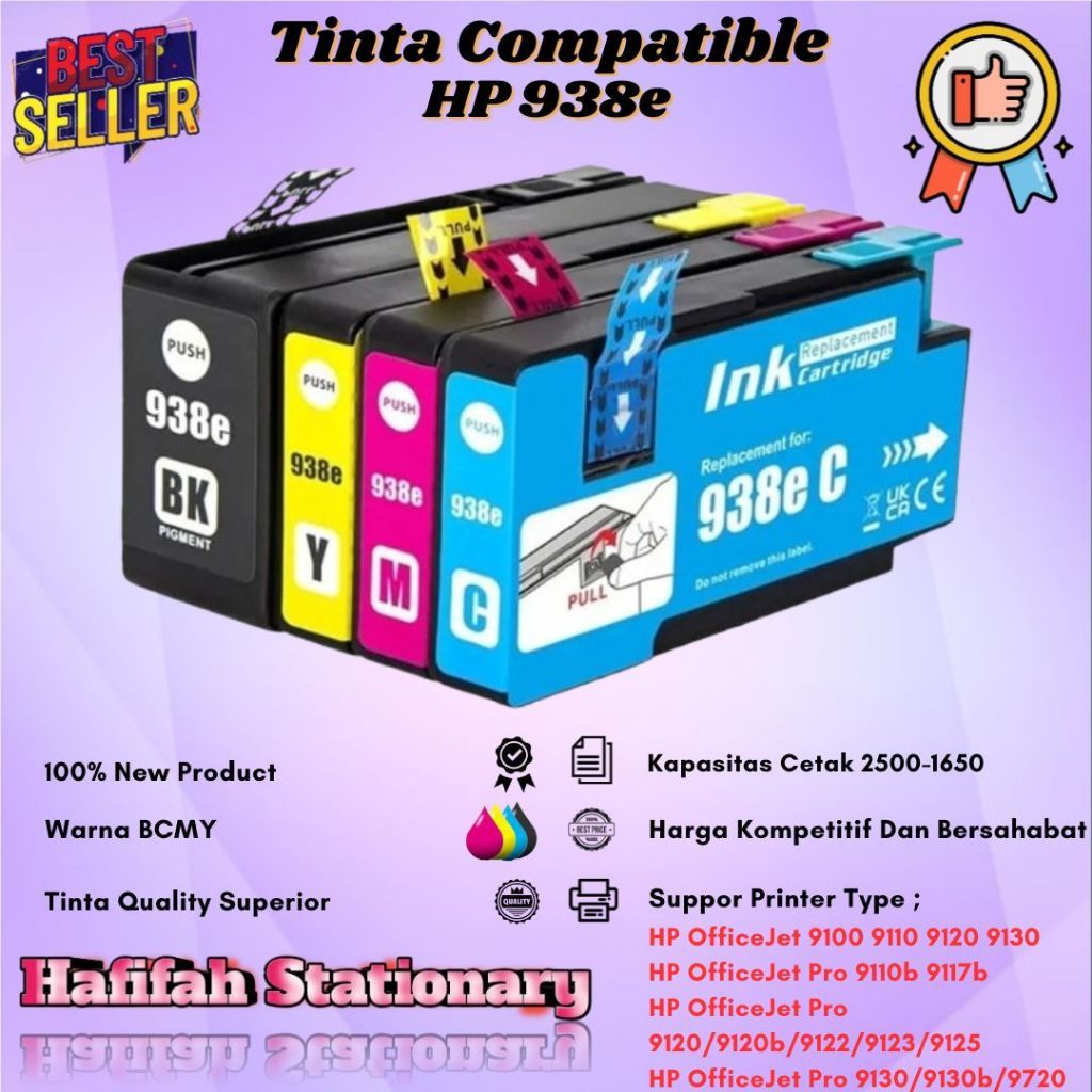 Cartridge Tinta Compatible HP 938e 938e (B,C,M,Y) 1Set Printer HP OfficeJet 9100 9110 9120 9130