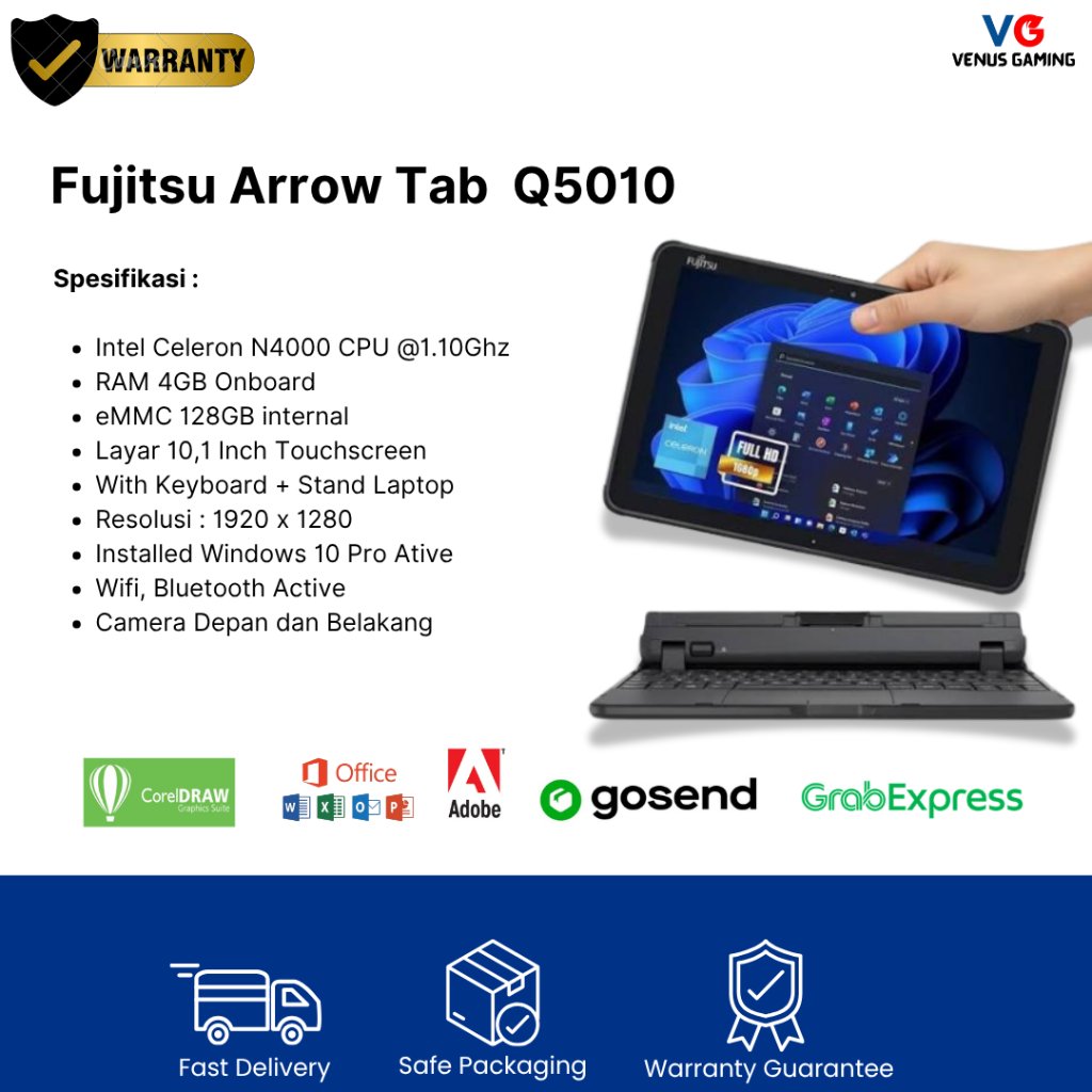 Sale Fujitsu Arrow Tablet PC Q5010 Tablet Laptop 10.1 Inch Touchscreen Intel Celeron N4000 RAM 4GB
