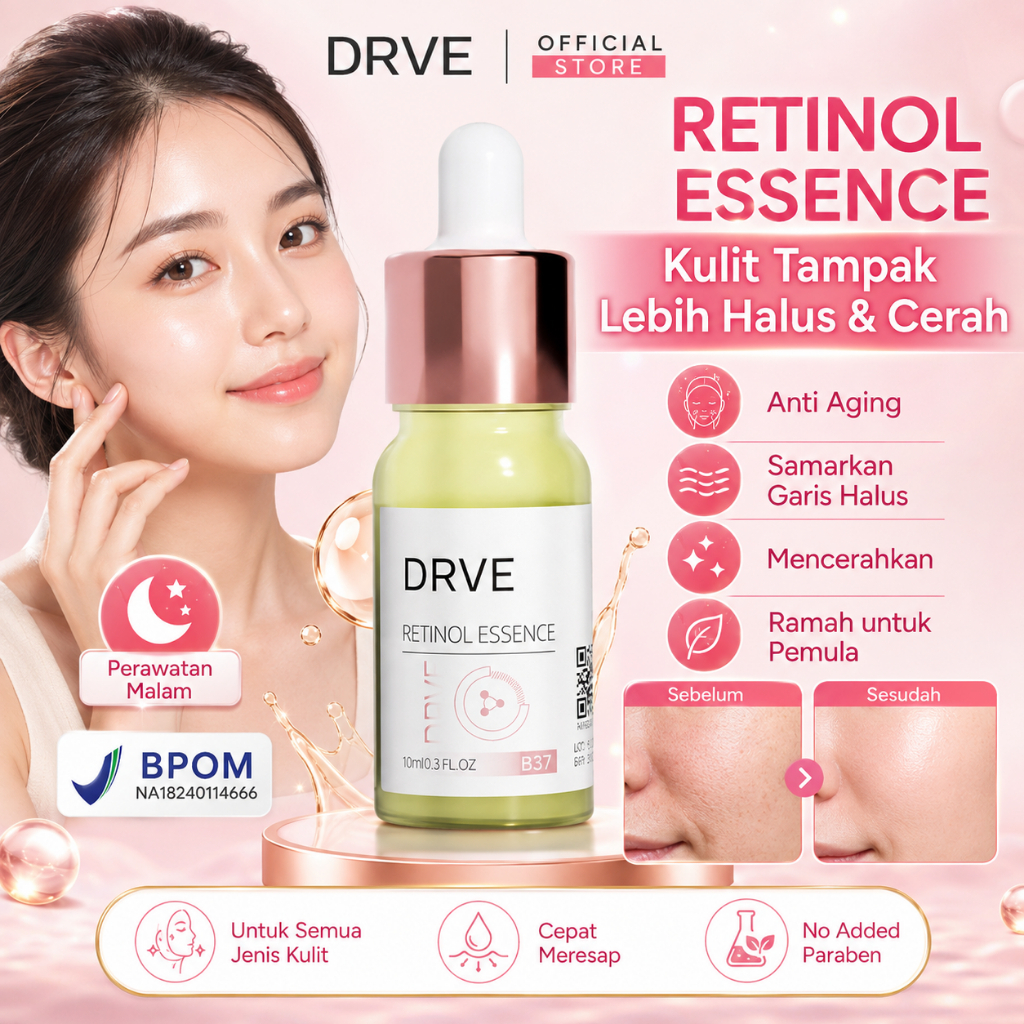 DRVE Retinol Essence Serum Wajah Anti Aging Brightening untuk Garis Halus Kerutan Pori-Pori Tekstur 