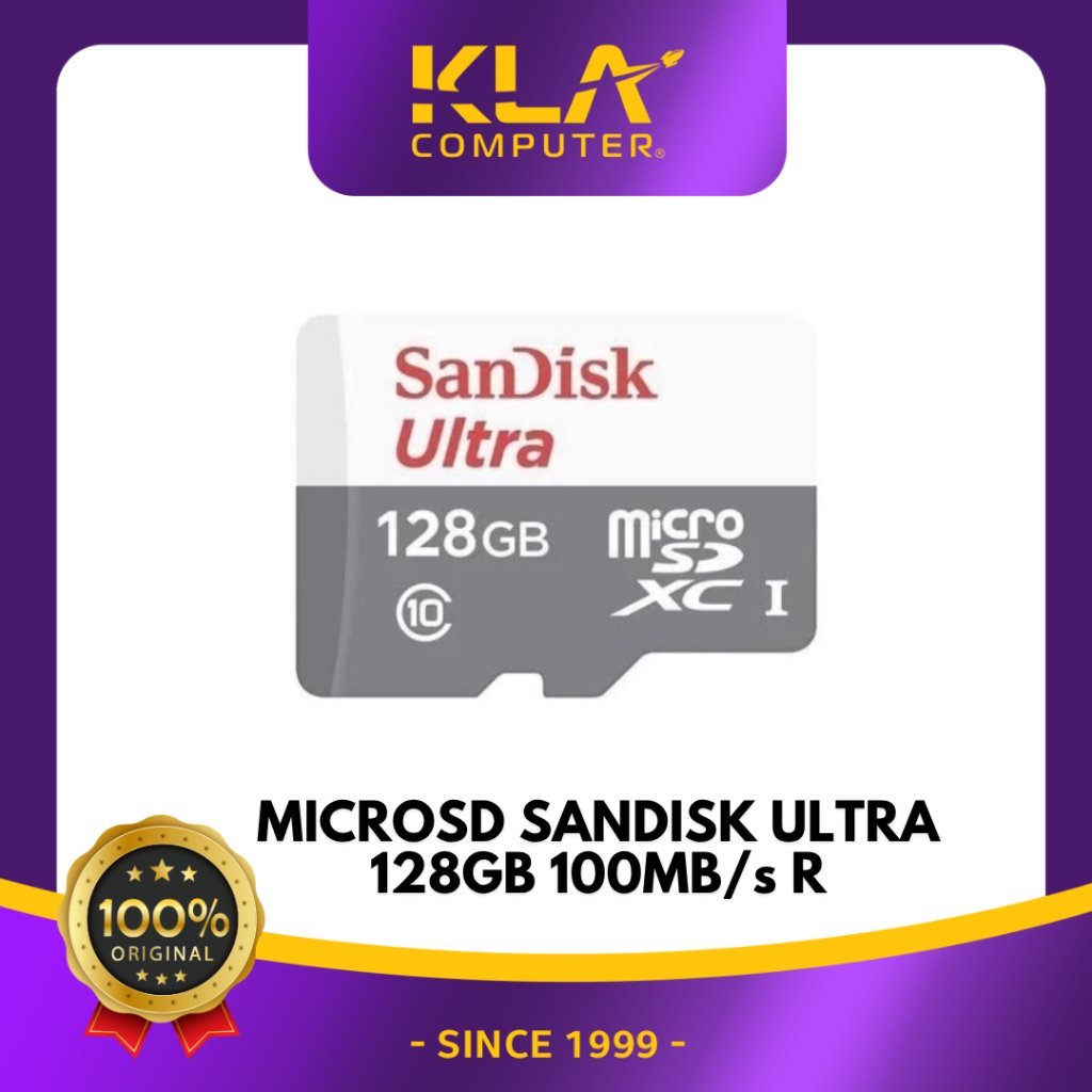 Micro SD 128GB 128 GB Sandisk Ultra 100Mbps (NA) Class 10 Memory Card Memori MicroSD
