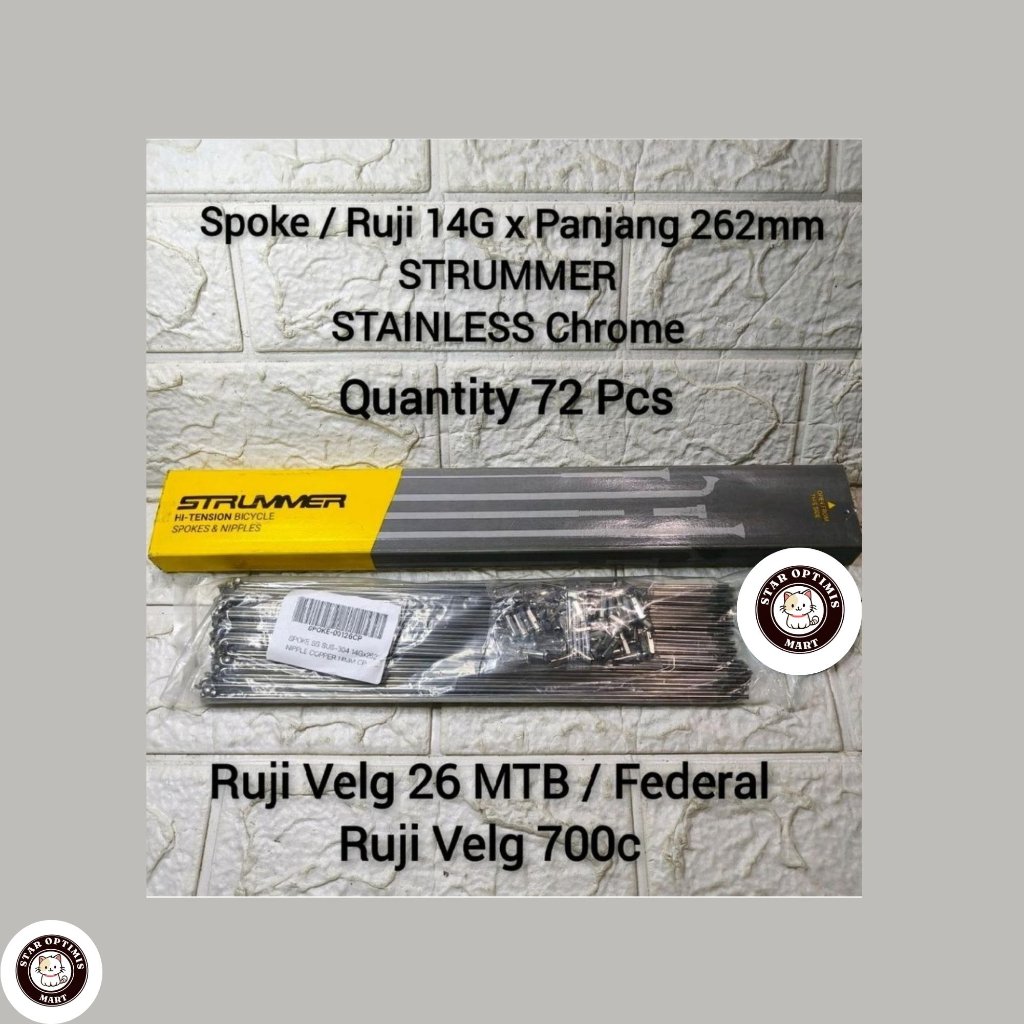 Spoke Ruji Jari 262 STRUMMER Stainless Chrome 14G x 262mm Rims 26 MTB Federal Velg Datar Dan Rim Roa