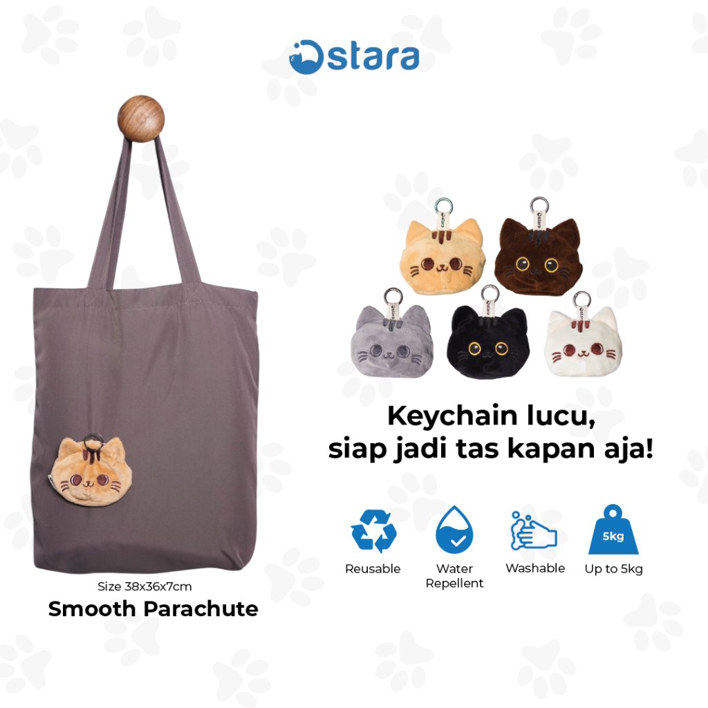 Ostara Tas Belanja Lipat - Neko | Shopping Bag Foldable | Tote Bag Travel Portable | Gantungan Kunci