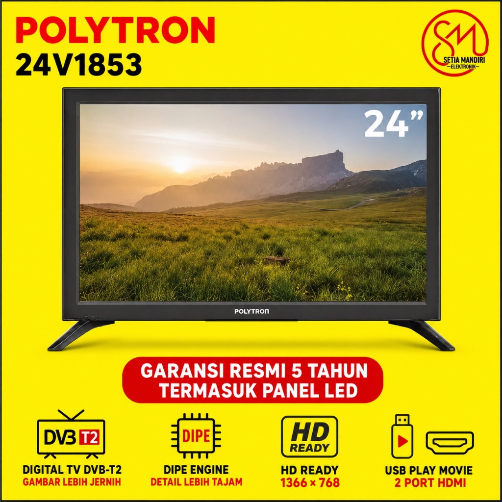 [Kargo] POLYTRON Digital TV LED 24 32 Inch HD 24V1853 32V1853 HDMI USB Movie